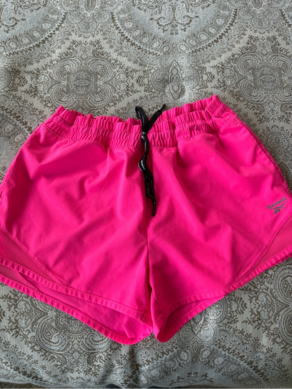 Reebok Women's Hot Pink Athletic Shorts with Black Drawstring
